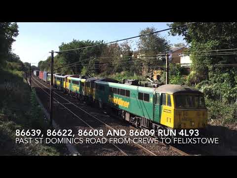 Freightliner 86639, 86622, 86608 and 86609 run 4L93 past St Dominics Road