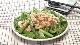 【3分クッキング公式】ゆで豚とアスパラのさっぱりしょうがだれ／アスパラの皮のチーズ焼き
