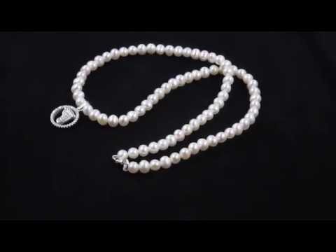 TELEIOS LUXE 925 SILVER CRYSTAL FOOT WHITE PEARL STRAND NECKLACE - TL0000004