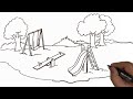 How to draw a Playground Easy. Playground drawing step by step. Playground line drawing.