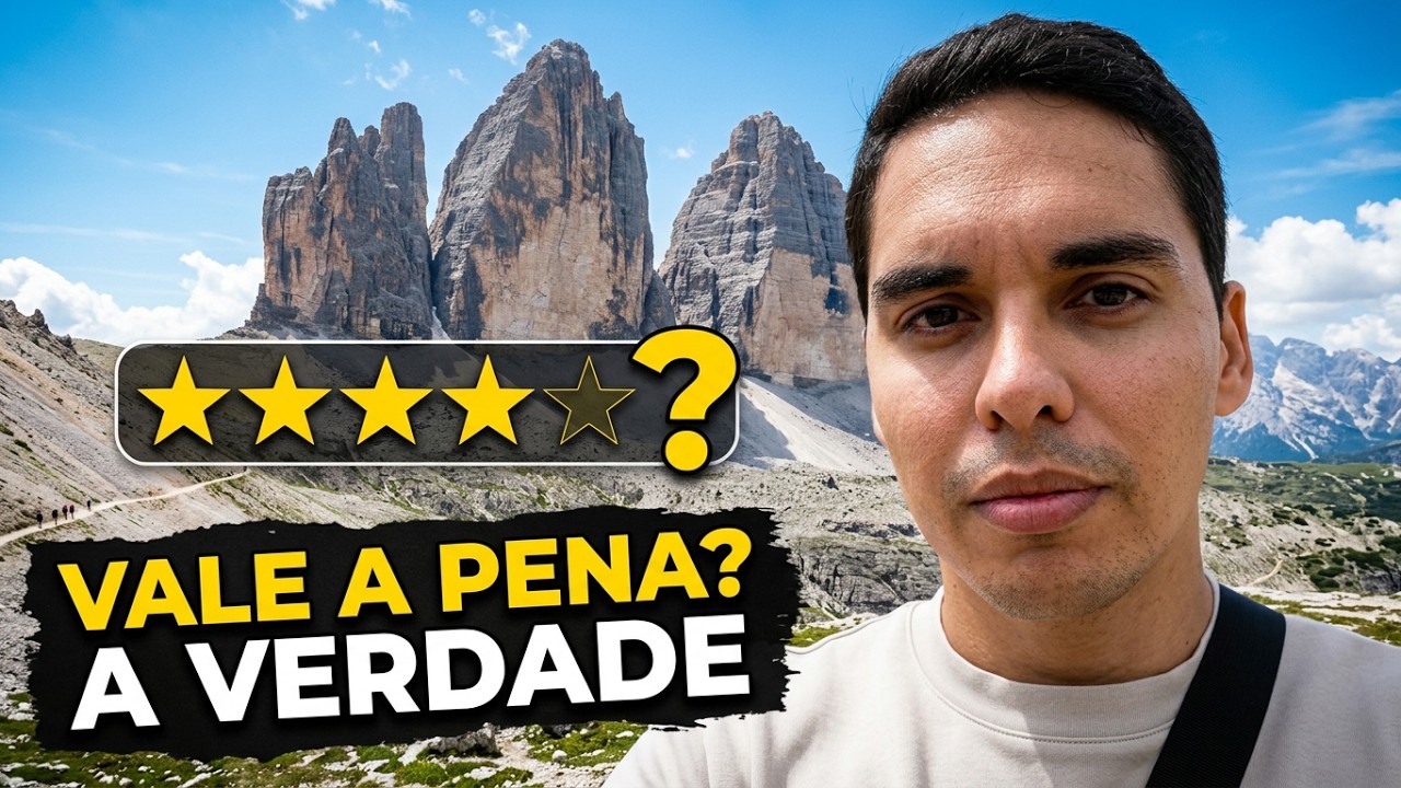 Vista das Tre Cime di Lavaredo nas Dolomitas italianas capturada em vídeo