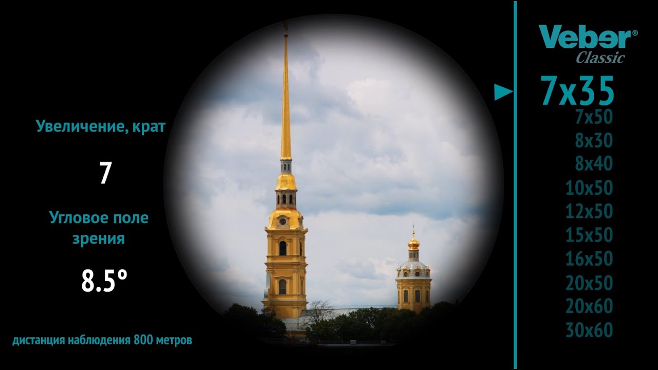 Бинокль Veber Classic БПШЦ 7x35 VRWA широкоугольный, серый