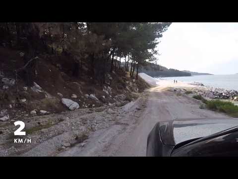 Road from Vathy to Porto Vathy beach, Thasos Greece. Porto Vathy beach is between Marble and Vathy