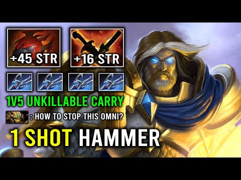 WTF 1 Shot Hammer 4800 HP Omniknight +206 Max Strength with Harpoon Heart Unkillable Hero Dota 2
