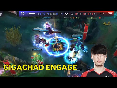 T1 Vs GenG: Faker Engages With 5-Man Stun. 😎