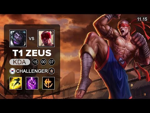 T1 Zeus Lee Sin Top vs Dr  Mundo - KR Challenger Patch 11.15