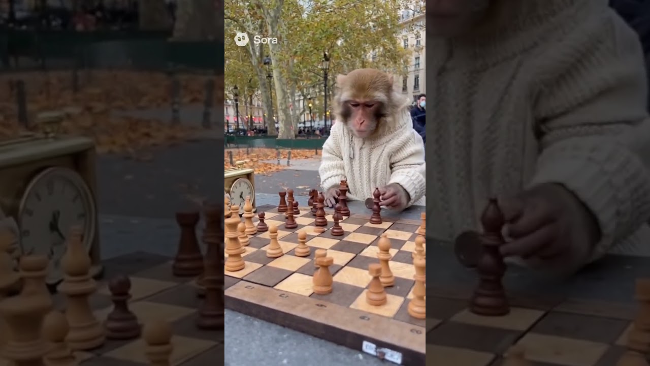 Monkey Mastermind—Park Chess Just Got Wild! #funnyanimals #monkeychess #chess #primate