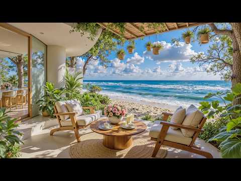 Elegant Seaside Ambience With Soft Jazz Music  A Relaxing Lounge Space & Gentle Waves For Unwind ...
