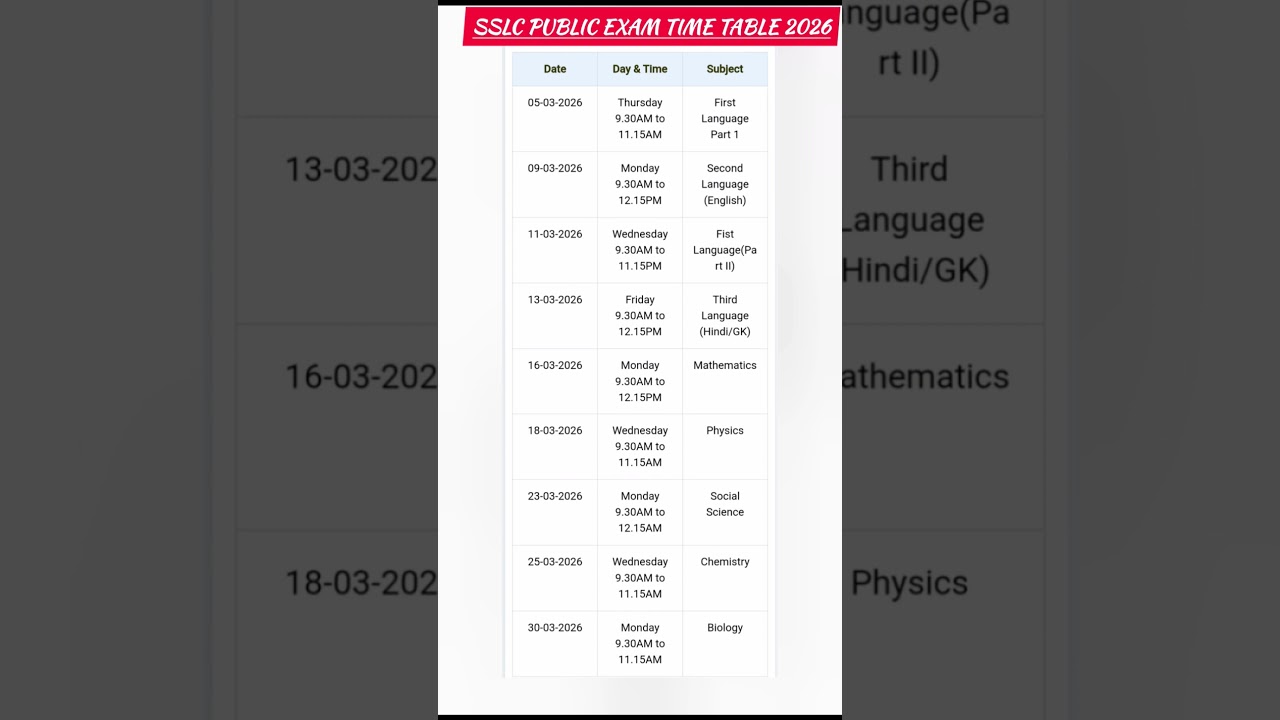 SSLC PUBLIC EXAM TIME TABLE 2026|#statesyllabus #sslcexams