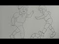How to draw two boys playing football//Easy drawing for beginner