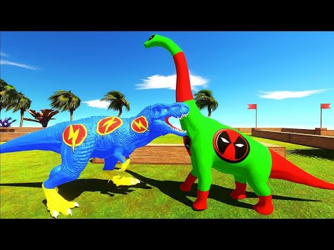BATMAN T-REX vs HUGGY WUGGY GORO DEATH FALL - Animal Revolt Battle Simulator_R