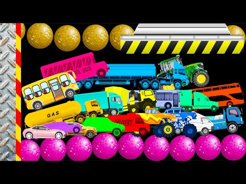 Car, Truck, Bus, Tractor, Monster Truck, Van, Mixer Truck Race - Colored Stickman Ragdoll Battle