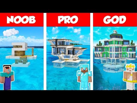 WiederDude - Minecraft NOOB vs PRO vs GOD: MODERN HOUSE ON WATER BUILD CHALLENGE in Minecraft / Animation