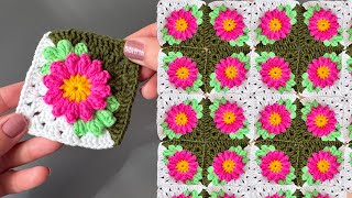 Как связать крючком разноцветный цветочный мотив!