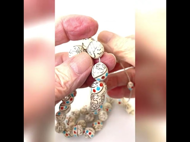 قوافل سبحة من عاج طبيعي مشغولة بالفضة بأسماء الله الحسنى IV0060