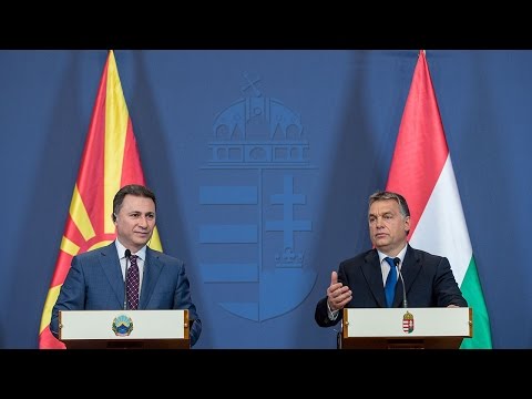 Orbán Viktor Nikola Gruevszki macedón miniszterelnökkel tartott közös sajtótájékoztatóján.