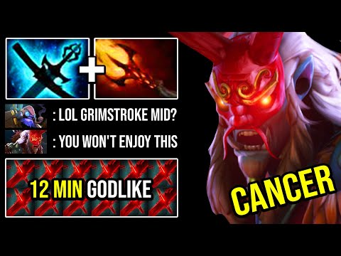 NEW CRAZY MID Max Cast Range Grimstroke 12 Min Godlike 100% Destroyed Pro Tinker EPIC DotA 2
