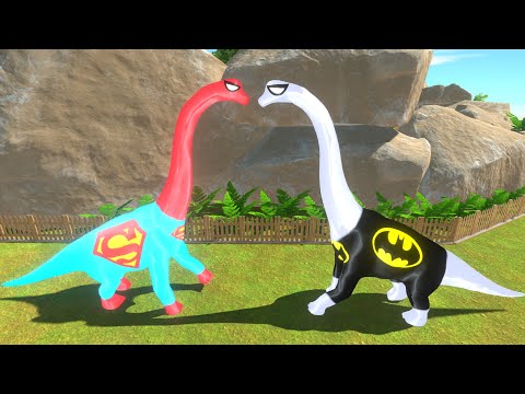 NEW GREEN SUPERMAN VS BLACK BATMAN BRACHIOSAURUS DEATH RUN | Animal Revolt Battle Simulator