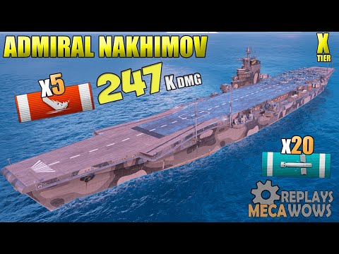 AirCraft Carrier Admiral Nakhimov 247K Damage Islands of Ice Map | World of Warships