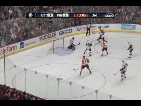 Danny Briere scores vs Senators - 11-12-09