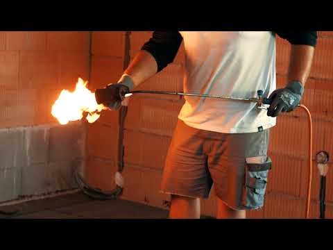 Torch-applying vapor barrier to the foundation slab #mylifeisaconstruction #1