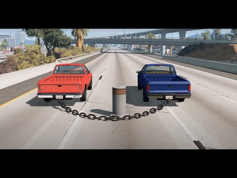 Chained Cars vs Bollards – BeamNG.Drive.BeamNG Show