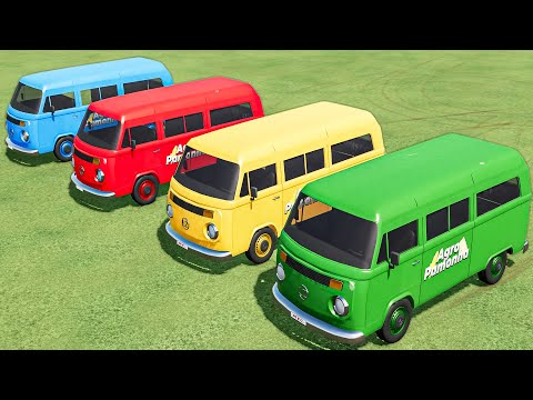 Mini Bus of Colors! Transport KOMBI Bus to Amimal Farm with Truck! Farming Simulator 22