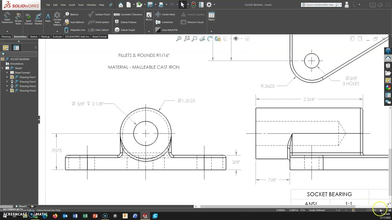 DIMENSIONS IN FRACTIONS - SOLIDWORKS
