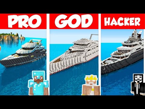 Minecraft PRO vs HACKER vs GOD : MODERN SHIP HOUSE - YACHT BUILD CHALLENGE  in Minecraft / Animation