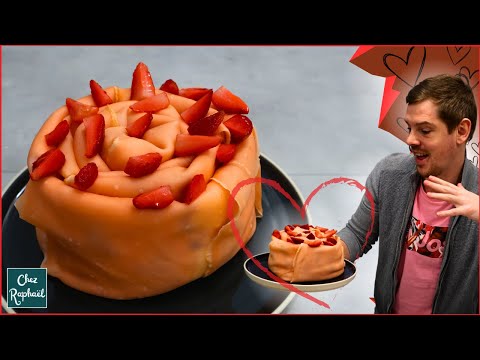 Gâteau de Crêpes Fraises & Chantilly 🍓❤️ | Le Dessert Parfait pour la Saint-Valentin !