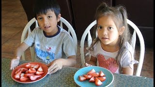 Kids eating fresh strawberries | delicious | fruit snack | healthy snack | yummy fruit