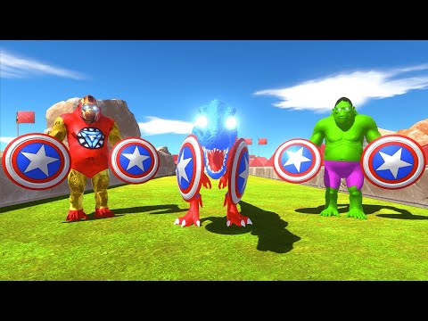 FPS DEATH RUN vs CAPTAIN AMERICA TEAM with ALL WEAPONS & HP Bar - Animal Revolt Battle Simulator