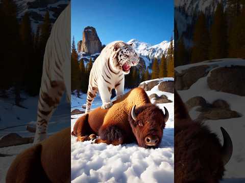 American bison vs wild animals ( hippo crocodile lion bear) #animals #americanbison #lion #tiger