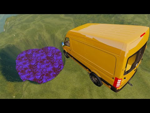 Car Jumping Into GIANT Purple Void Lava Pit - BeamNG.Drive