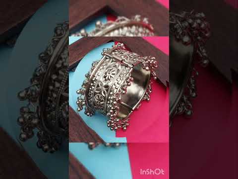 Afghani boho design oxidized silver free size handcuff brace...