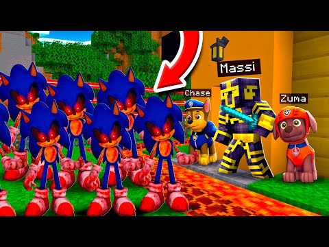 PAW PATROL HELPS ME DEFEND MY HOUSE FROM SONIC APOCALYPSE .EXE IN MINECRAFT 😱