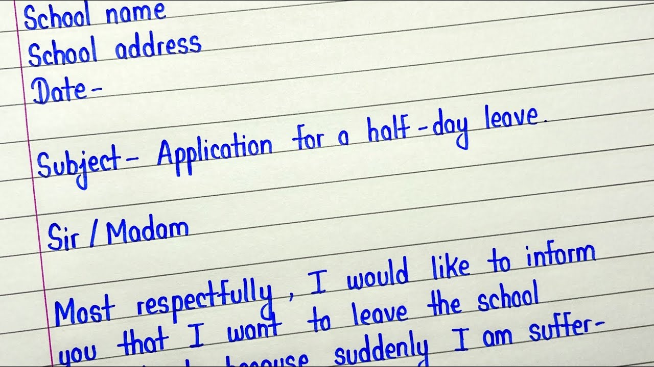 Watch video Half day leave application to principal in english || Application for half day leave Now Half day leave application to principal in english || Application for half day leave