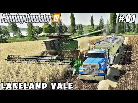 Harvesting wheat, baling straw | Lakeland Vale 2 | Farming simulator 19 | Timelapse #01