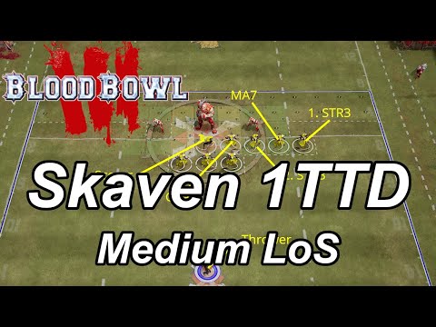 Blood Bowl 3 one turn touchdown: MA9 Skaven, medium LOS defence (9 players, 2 pushes)