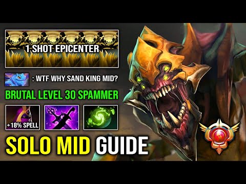 How to Solo Mid Sand King Like a Level 30 Spammer | WTF 1 Shot Epicenter Burst DMG 7.32c Dota 2