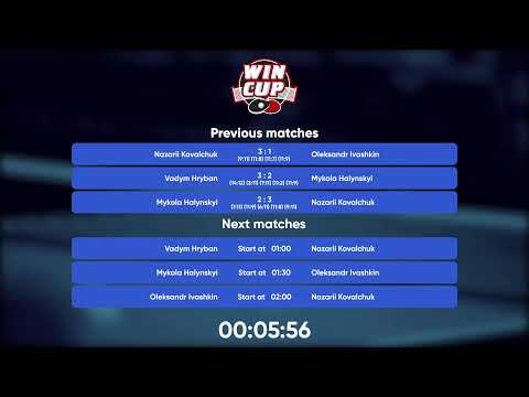 00:00 Mykola Halynskyi 2 - 3 Nazarii Kovalchuk West 5 WIN CUP 10.10.2022 | TABLE TENNIS WINCUP
