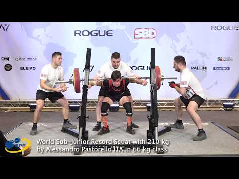 World Sub-Junior Record Squat with 210 kg by Alessandro Pastorello ITA in 66 kg class