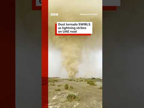 Video | Dust tornado and lightning captured on camera in UAE. #Tornado #Weather #BBCNews