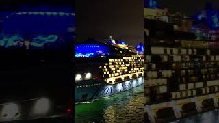 Night side view port side of the cruise ship Icon Of The Seas departing from PortMiami