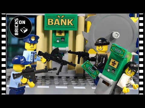 Lego ATM Car Robbery Compilation Heist Fail Lego City Police Chainsaw Bulldozer Brickfilm