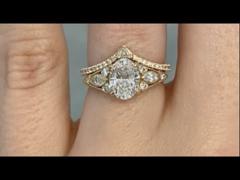 Vintage Inspired Yellow Gold Wedding Ring Set with 1ct Oval Diamond - Lippy & Kia