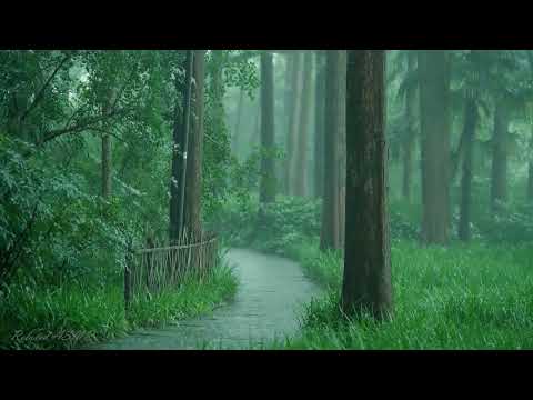 Rain in the forest path（3）, sleep, relax, meditate, ASMR, Real Shot