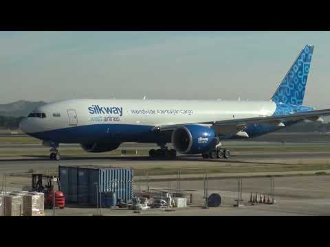 Silk Way West Cargo Boeing 777-200 VP-BMG Taxing Madrid Barajas LEMD