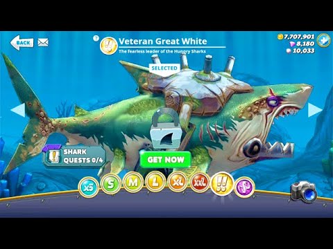 NEW !! VETERAN GREAT WHITE UNLOCKED (HUNGRY SHARK WORLD)