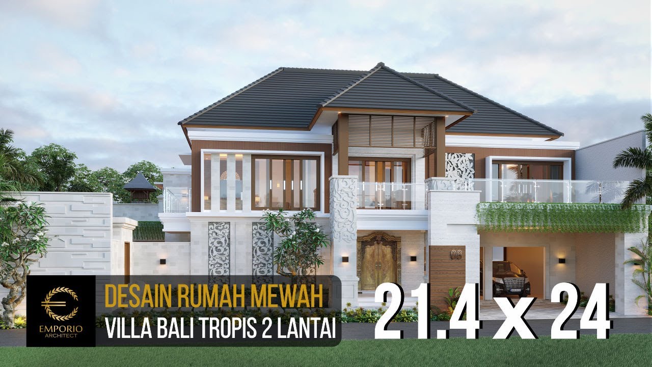 Video 3D Jasa Arsitek Desain Rumah Bali Modern 2 Lantai Luas 600 m2 Lebar 21.4 m